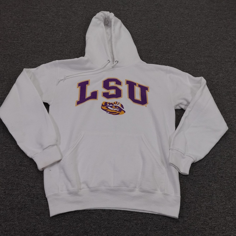 LSU Tigers Sweatshirt Mens Small White NCAA Football The Victory Hoodie Pullover